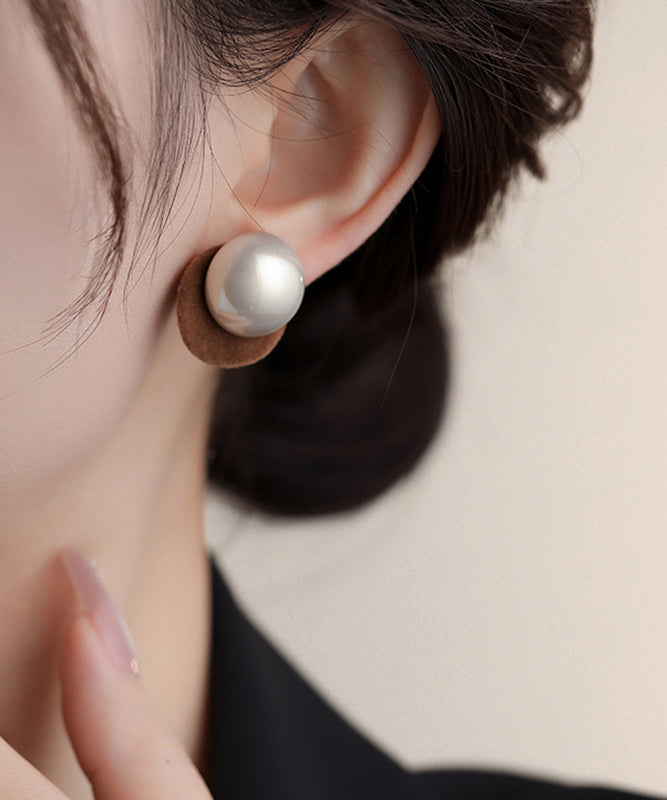 Art Red Sterling Silver Flocking Pearl Stud Earrings