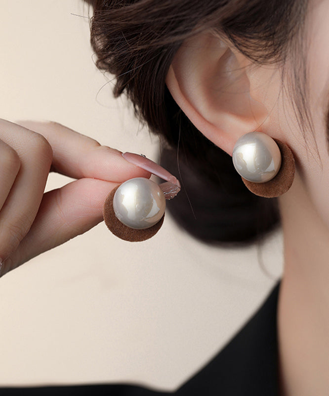 Art Red Sterling Silver Flocking Pearl Stud Earrings