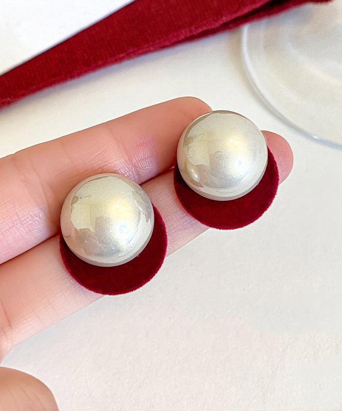 Art Red Sterling Silver Flocking Pearl Stud Earrings