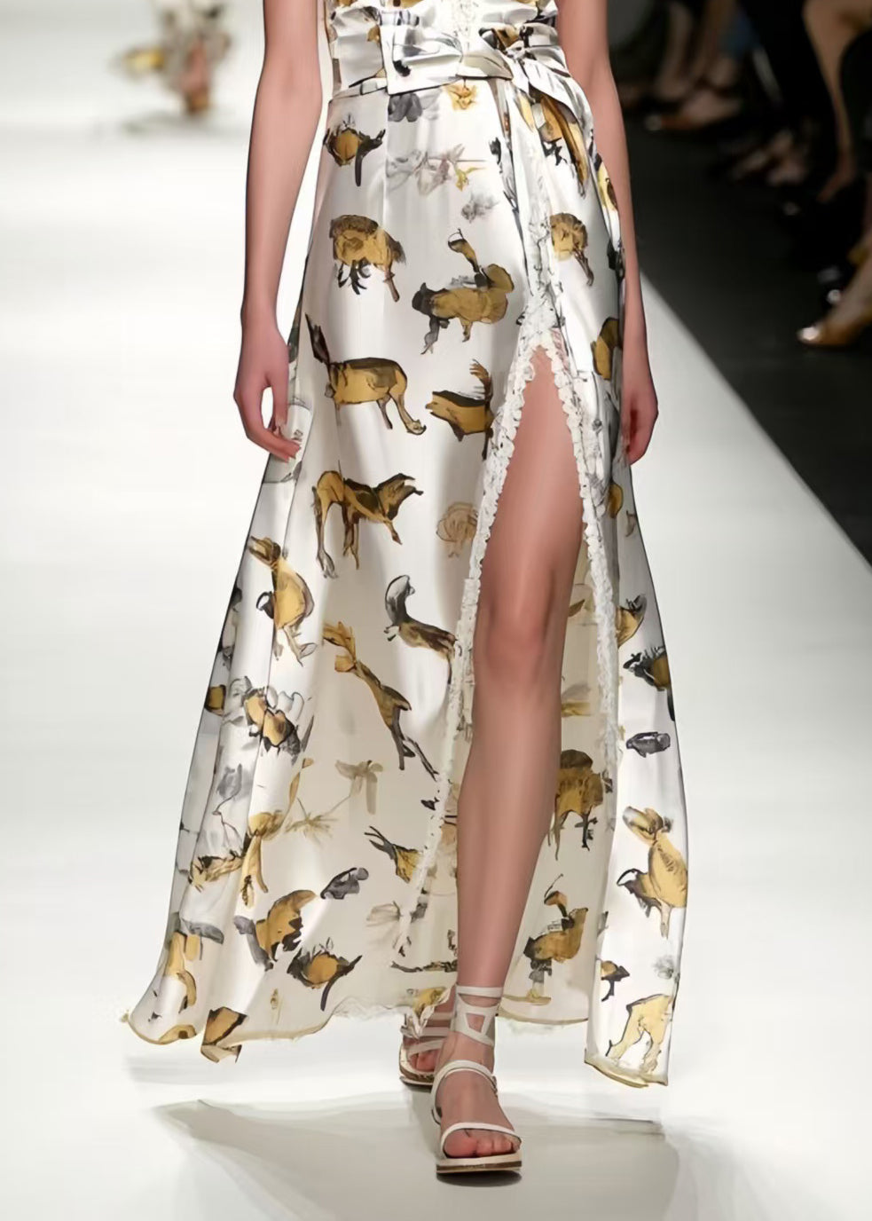 Art White Print Side Open Silk Cami Dresses Summer