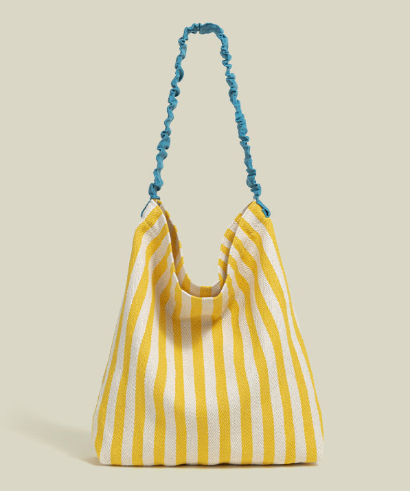 Art Yellow Striped Large Capacity Canvas Shoulder Bags
