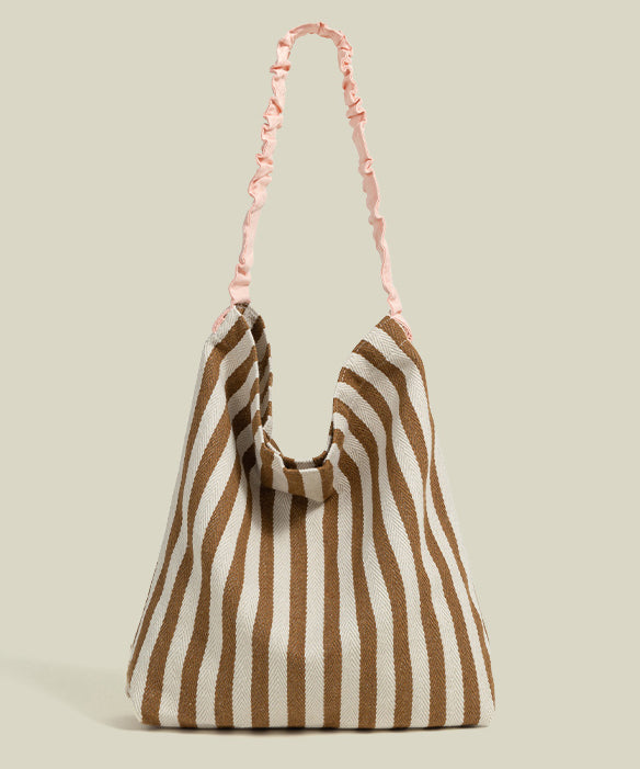 Art Yellow Striped Large Capacity Canvas Shoulder Bags