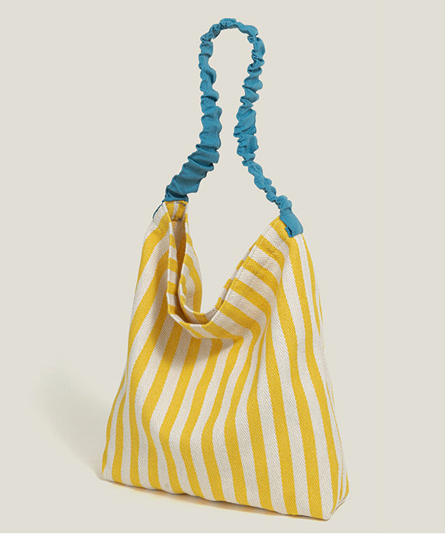 Art Yellow Striped Large Capacity Canvas Shoulder Bags