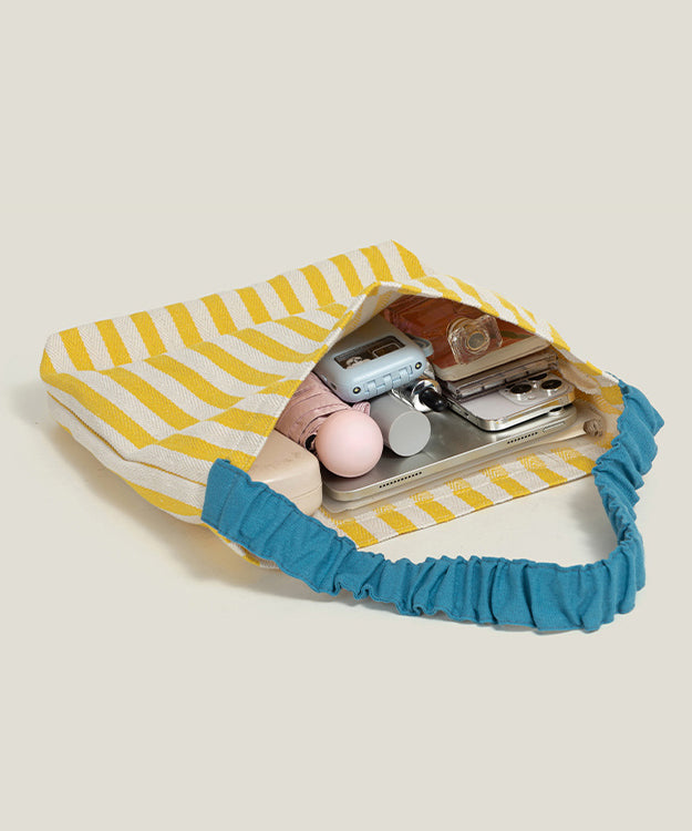 Art Yellow Striped Large Capacity Canvas Shoulder Bags