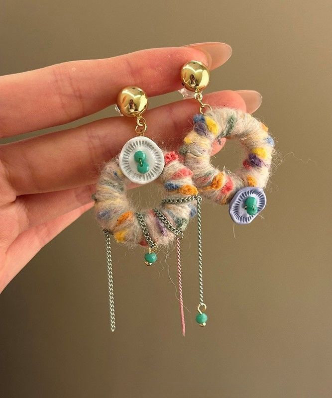 Beautiful Alloy Asymmetrical Knitting Wool Tassel Drop Earrings