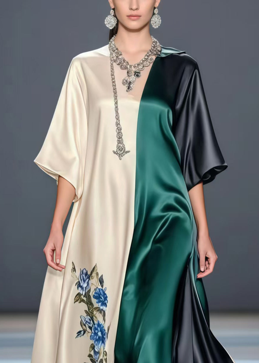 Beautiful Asymmetrical Patchwork Draping Silk A Line Dress Summer