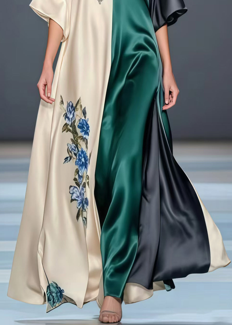 Beautiful Asymmetrical Patchwork Draping Silk A Line Dress Summer