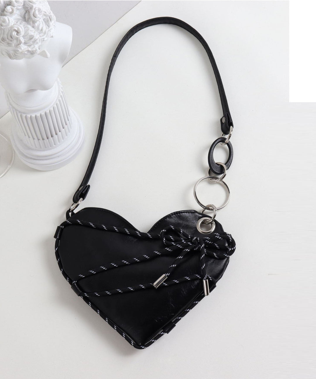 Beautiful Black Love Shaped Faux Leather Cross-body Bags