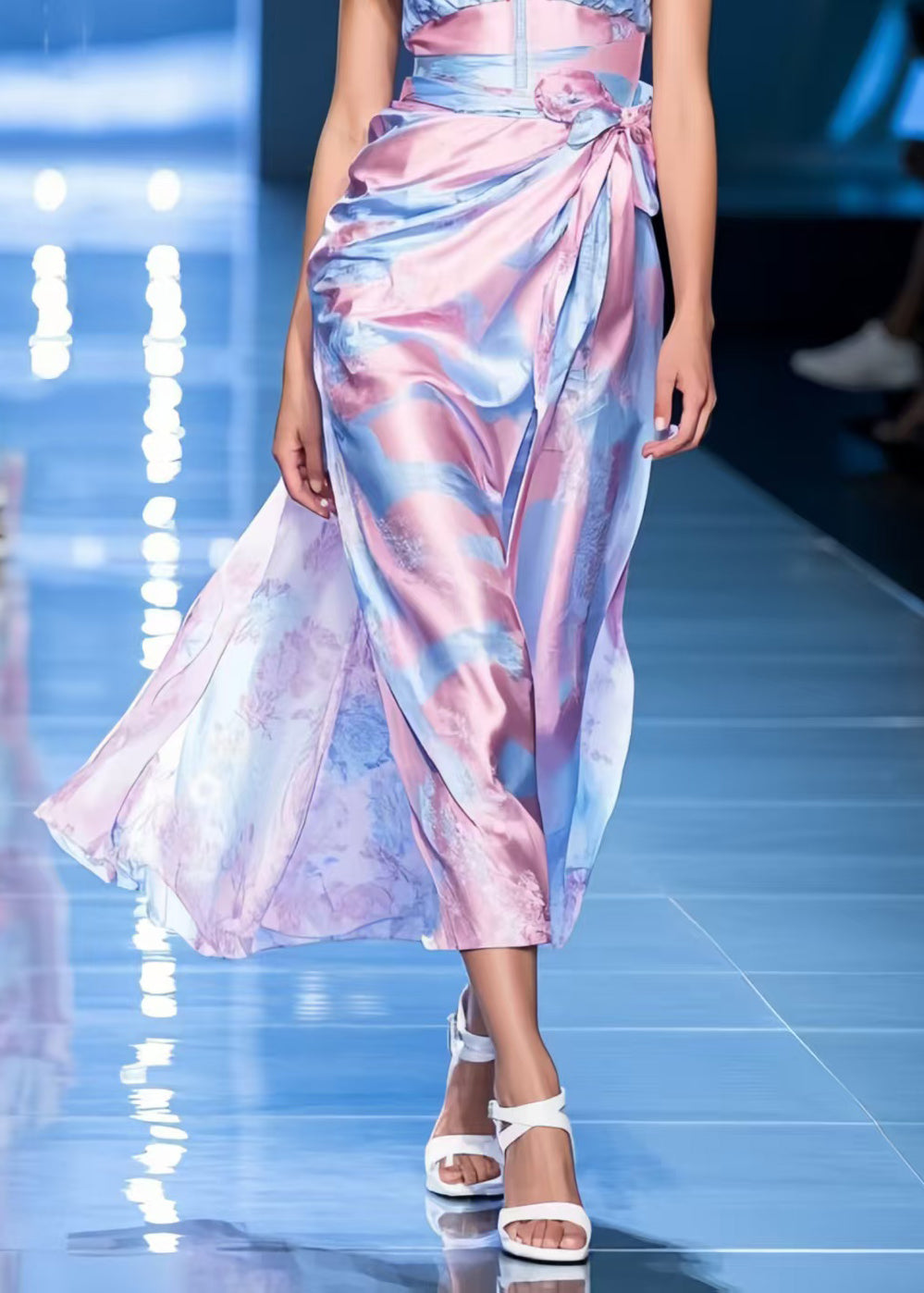 Beautiful Colorblock Print Bow Ice Silk Vestidos Strapless Dress