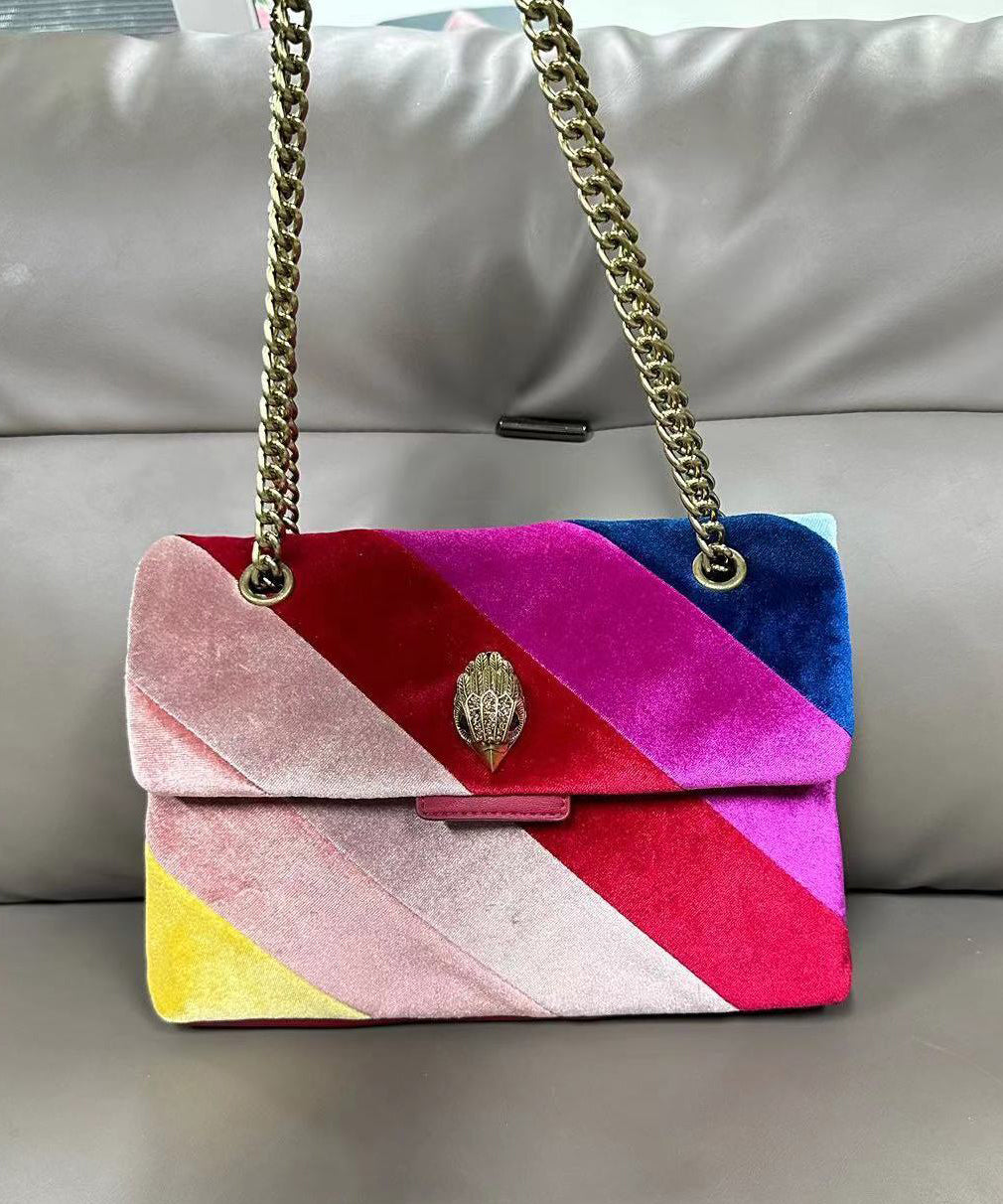 Beautiful Polychrome Velour Chain Linked Shoulder Bags