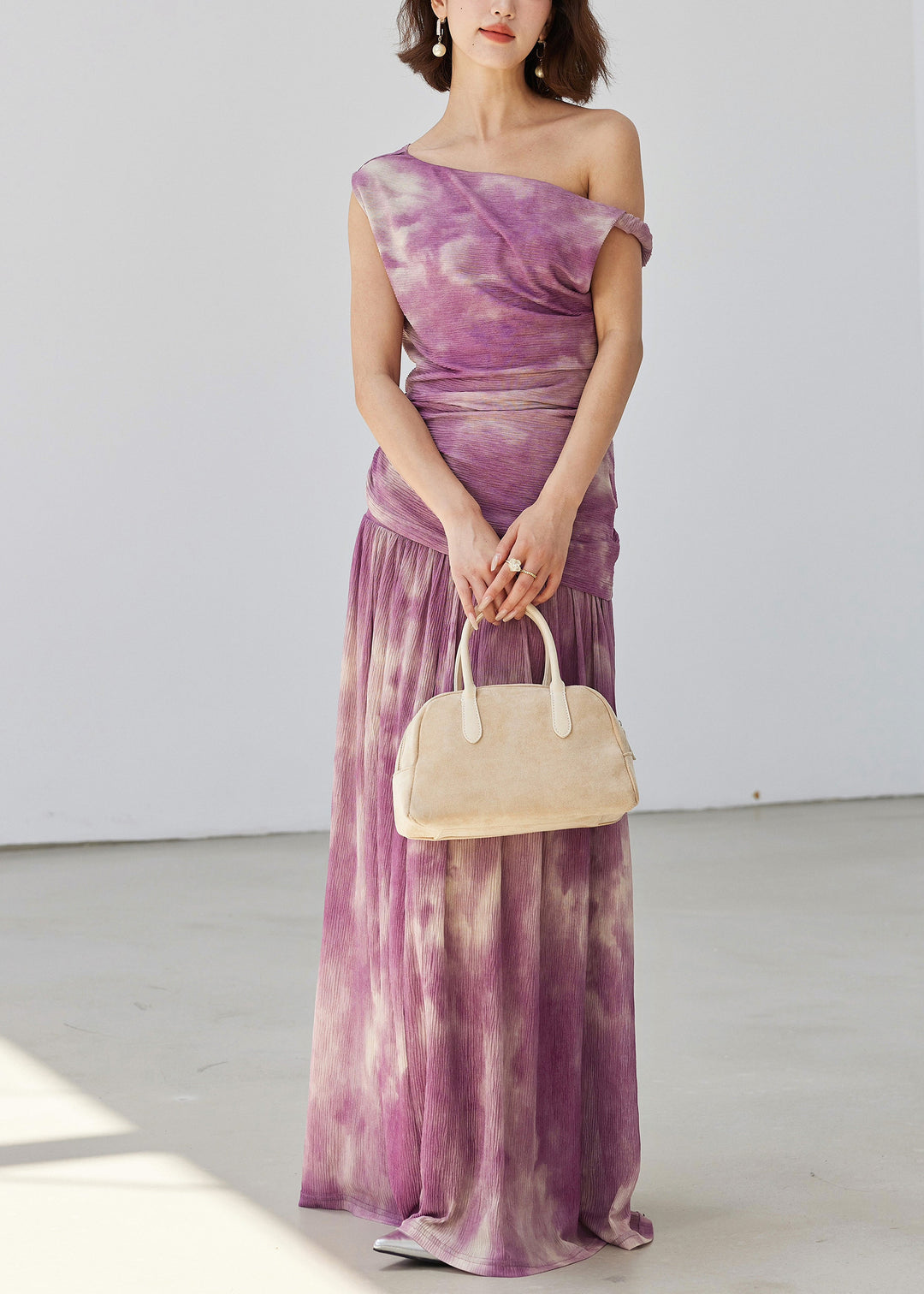 Beautiful Purple Tie Dye Wrinkled Tulle Two Pieces Set Sleeveless