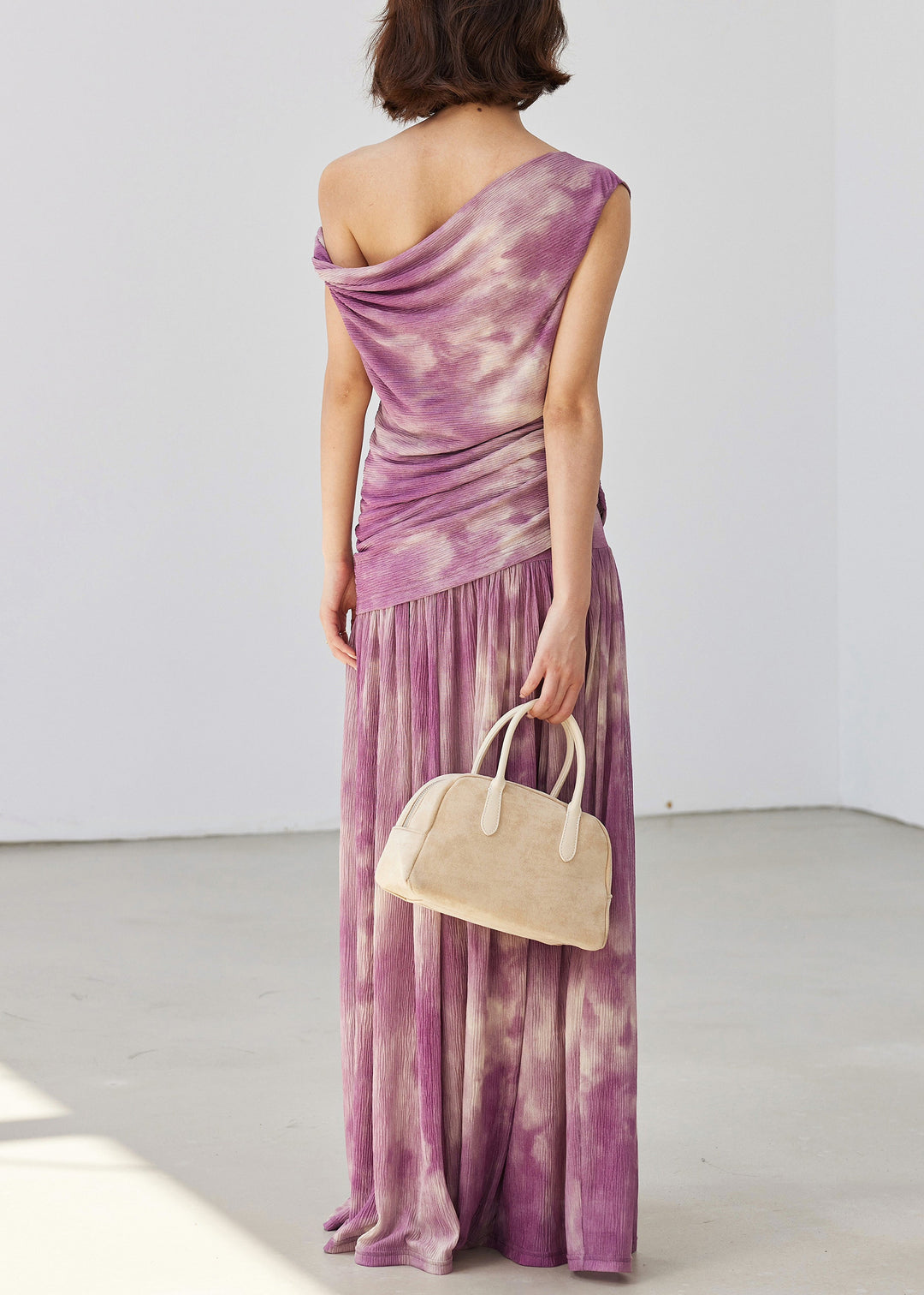 Beautiful Purple Tie Dye Wrinkled Tulle Two Pieces Set Sleeveless