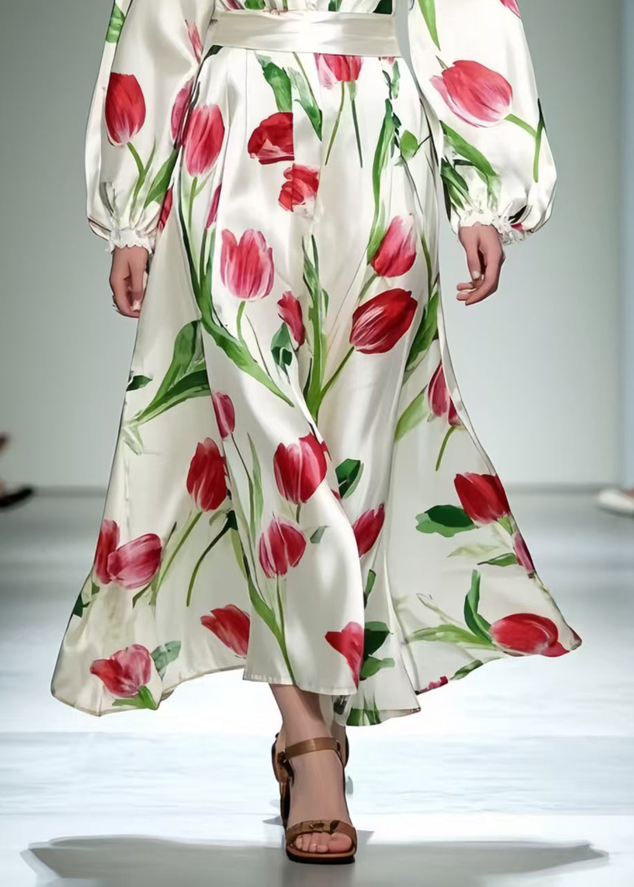 Beautiful Red Floral Silk Dress Exra Large Hem Spring