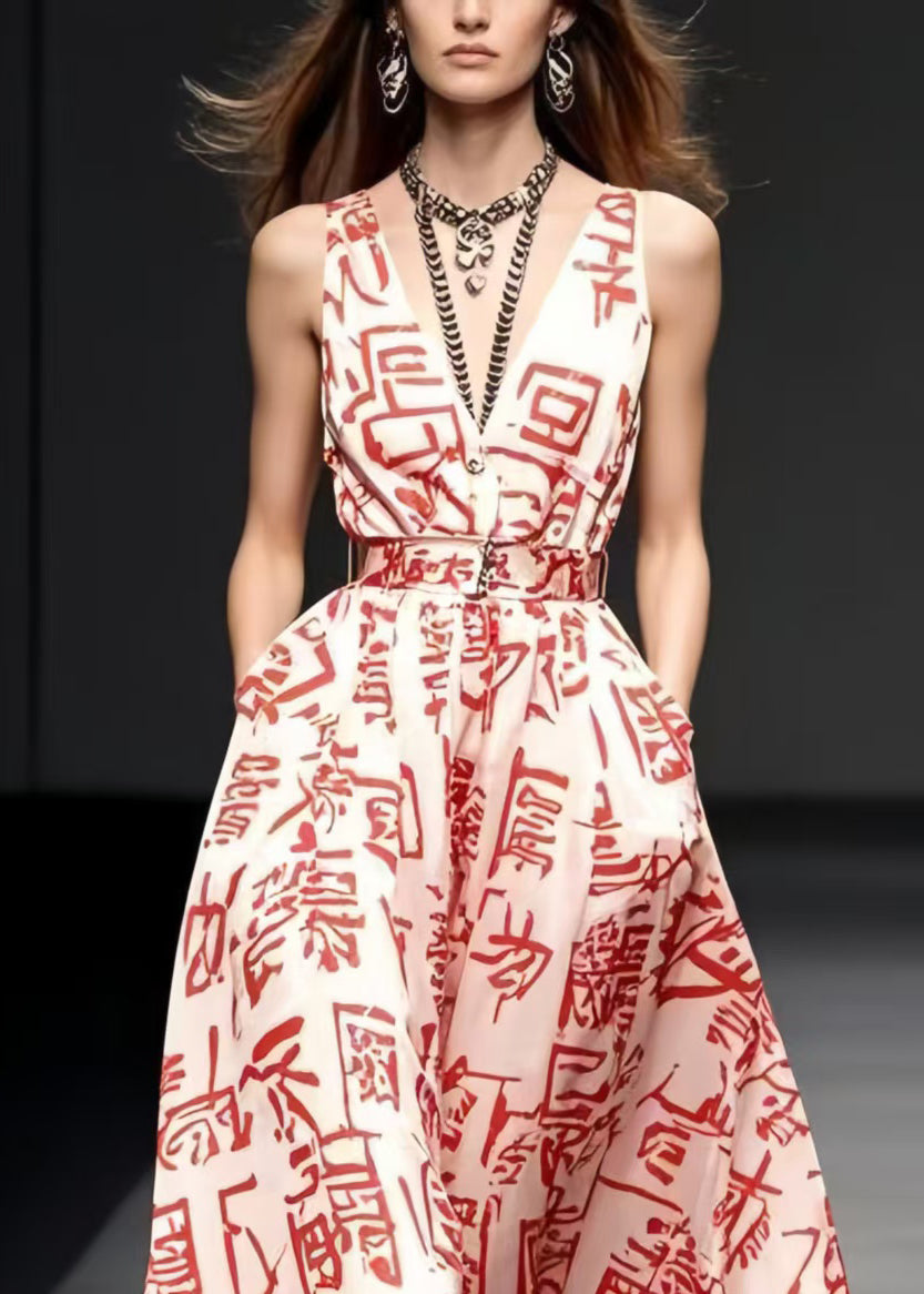 Beautiful Red Print Silk Sundress Exra Large Hem Summer