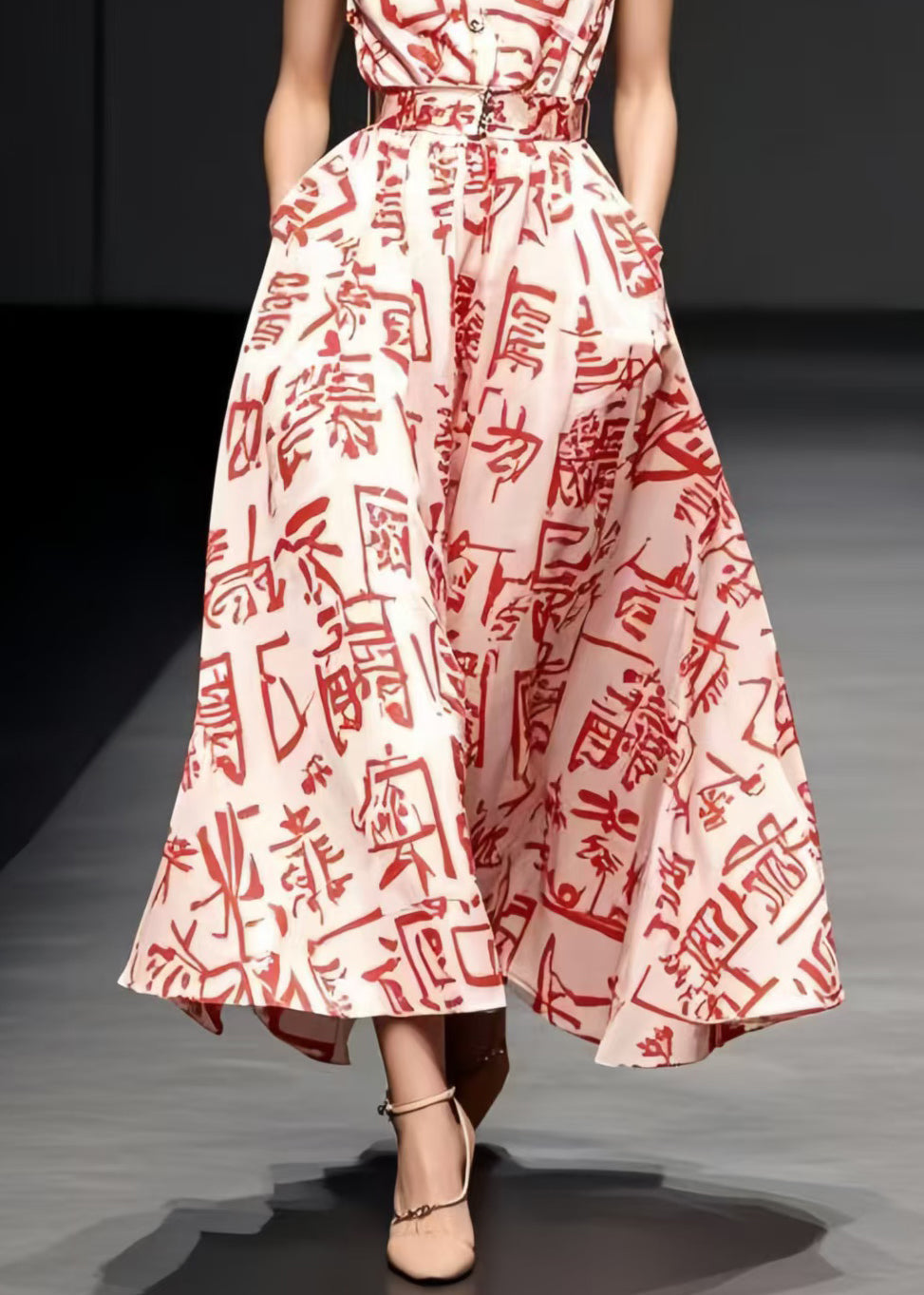 Beautiful Red Print Silk Sundress Exra Large Hem Summer