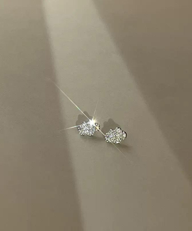 Beautiful White Sterling Silver Zircon Clouds Stud Earrings