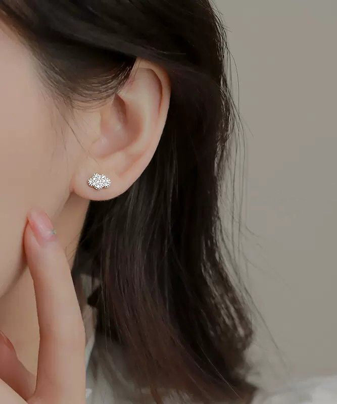 Beautiful White Sterling Silver Zircon Clouds Stud Earrings