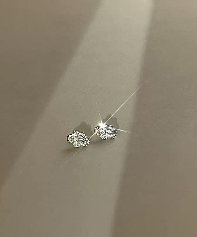 Beautiful White Sterling Silver Zircon Clouds Stud Earrings
