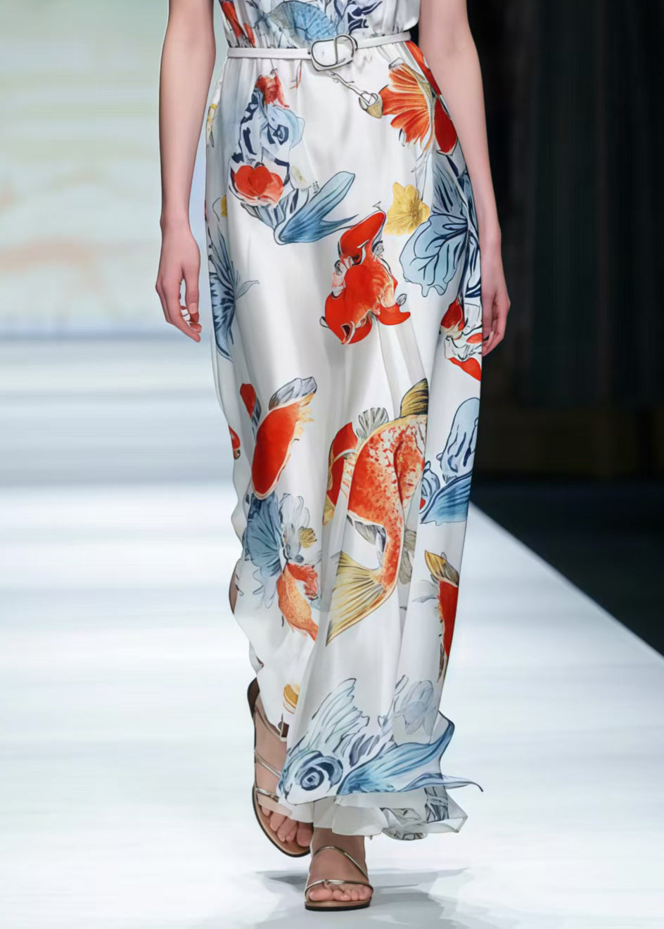 Beautiful White V Neck Print Silk Tunic Dresses Summer