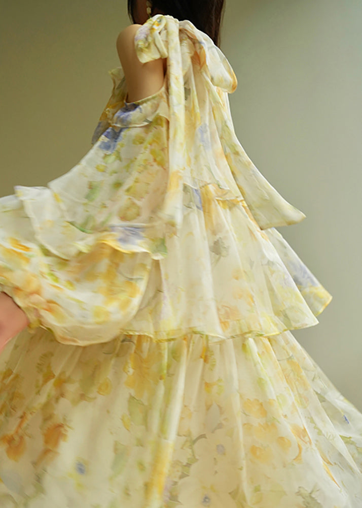 Beautiful Yellow Turtleneck Cold Shoulder Party Maxi Cake Dress Fall