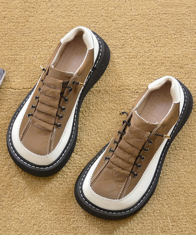 Beige Faux Leather Splicing Comfortable Loafers For Women
