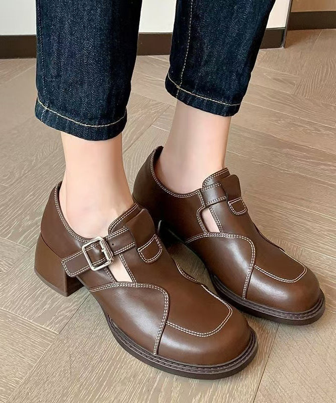 Black Cowhide Leather Loafer Shoes Splicing Buckle Strap