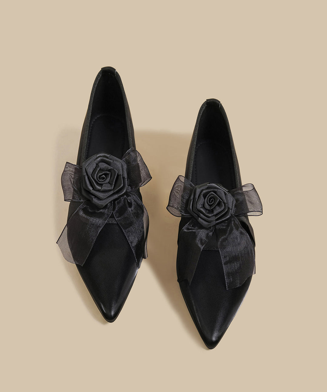 Black Faux Leather Splicing Floral Wedge Shoes Pointed Toe