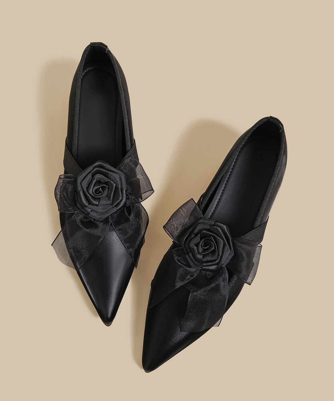 Black Faux Leather Splicing Floral Wedge Shoes Pointed Toe