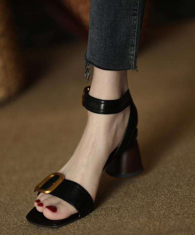 Black Faux Leather Splicing High Heels Sandals Peep Toe