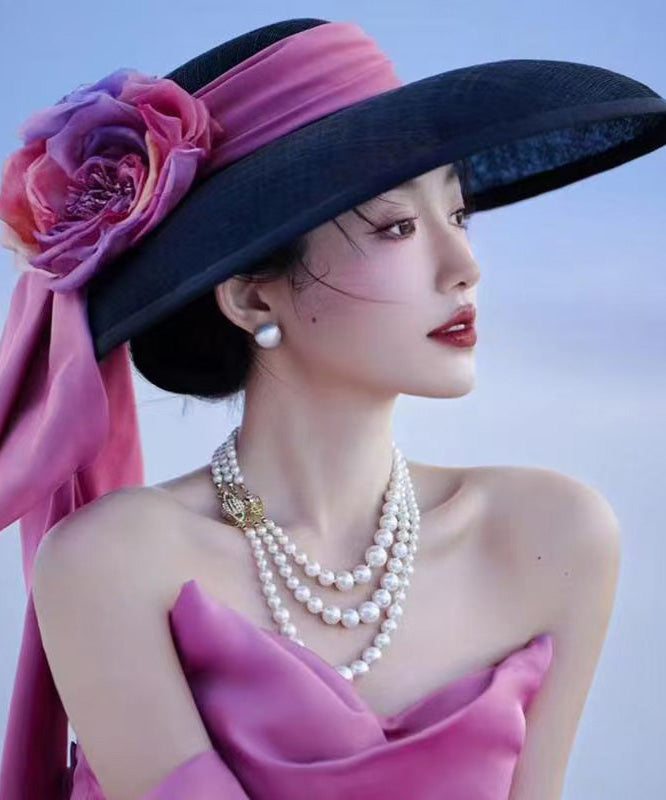 Black French Floral Bow Hat With A Large Brim