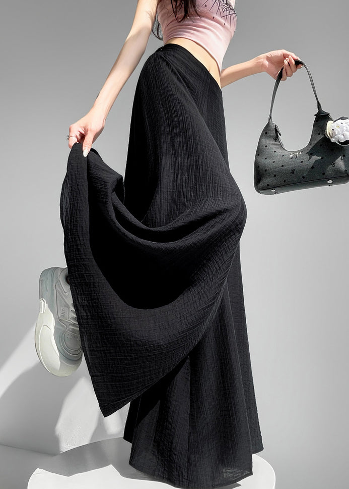 Black Thin Cotton Summer Wide Leg Pant High Waist