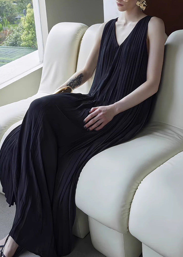 Novelty Red V Neck Wrinkled Chiffon Long Dress Fall main image 0