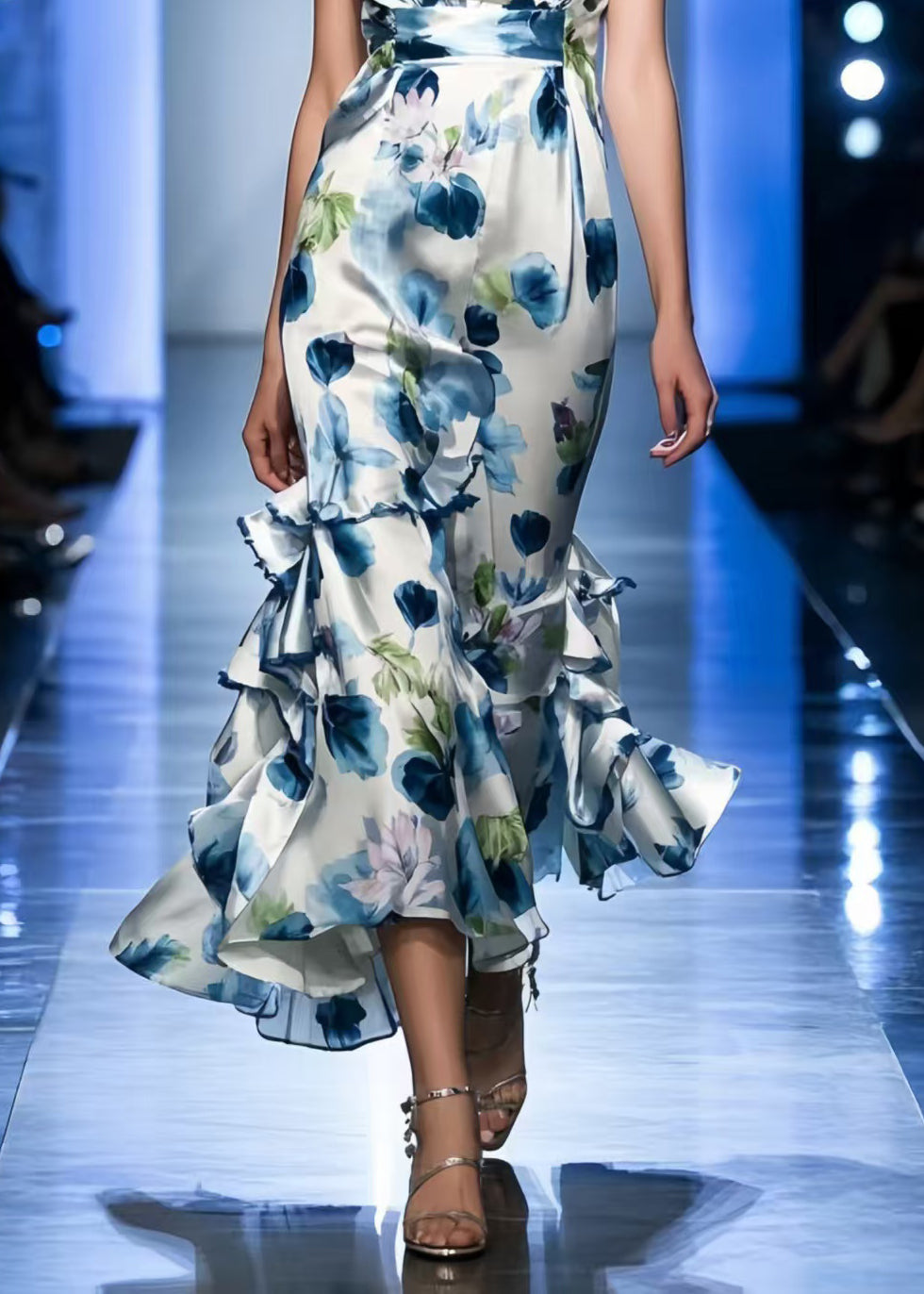 Blue Print Silk Mini Dresses Asymmetrical Summer