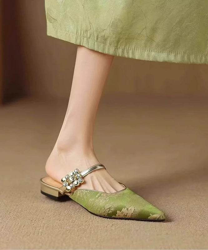 Blue Splicing Slide Sandals Pointed Toe Jacquard Zircon