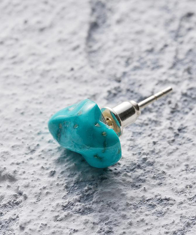 Blue Sterling Silver Asymmetrica Turquoise Same Gender Design Stud Earrings