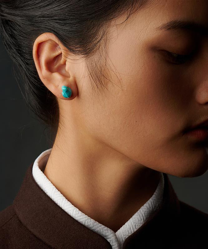 Blue Sterling Silver Asymmetrica Turquoise Same Gender Design Stud Earrings