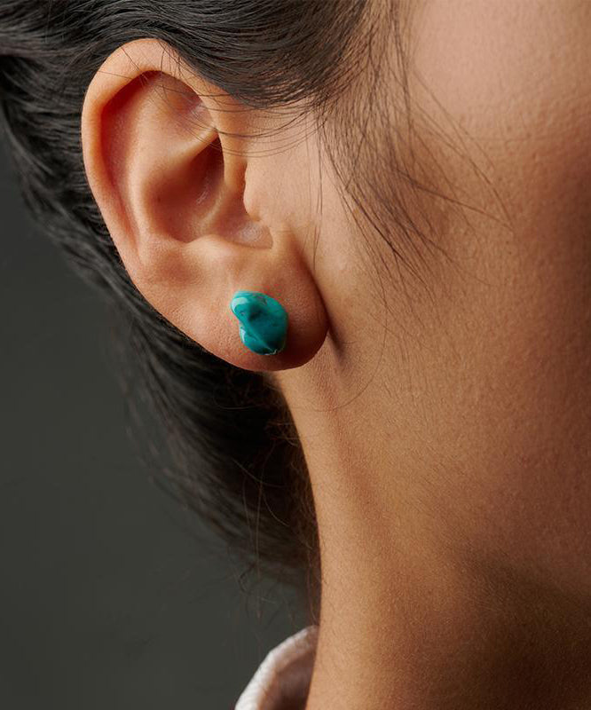 Blue Sterling Silver Asymmetrica Turquoise Same Gender Design Stud Earrings
