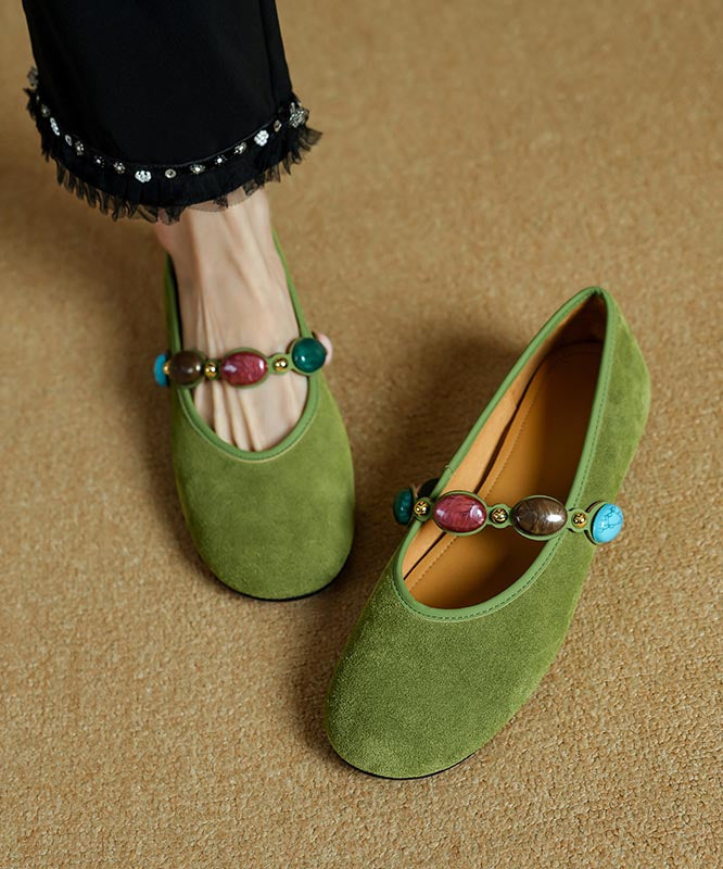 Blue Suede Buckle Strap Splicing Flat Shoes For Women