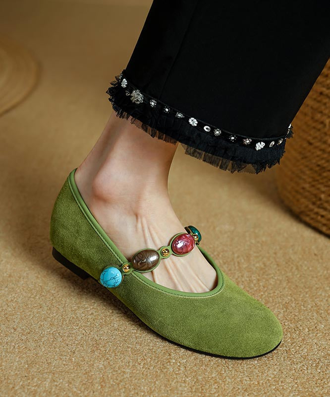 Blue Suede Buckle Strap Splicing Flat Shoes For Women