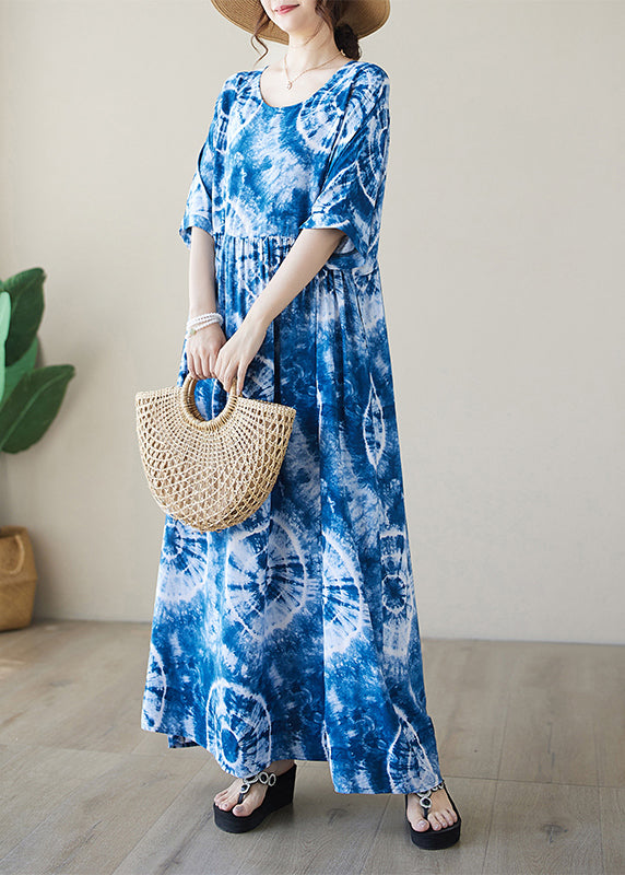 Blue Tie Dye Cotton Vacation Dresses Oversized Summer