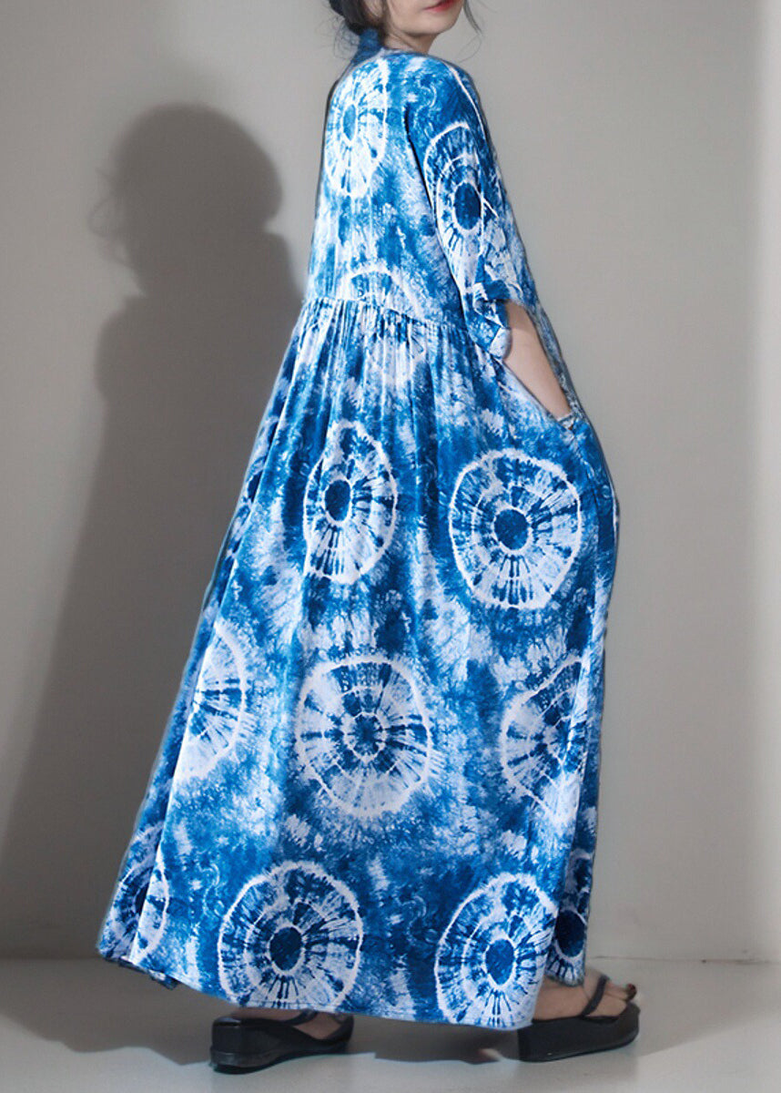 Blue Tie Dye Cotton Vacation Dresses Oversized Summer