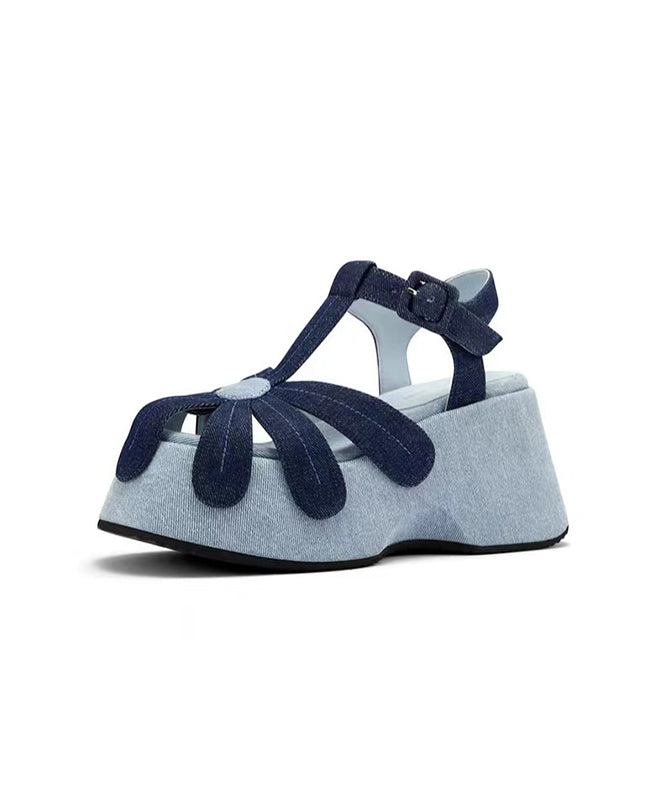 Blue Wedge Denim Fabric Fashion Splicing Hollow Out Sandals