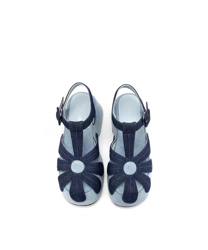 Blue Wedge Denim Fabric Fashion Splicing Hollow Out Sandals
