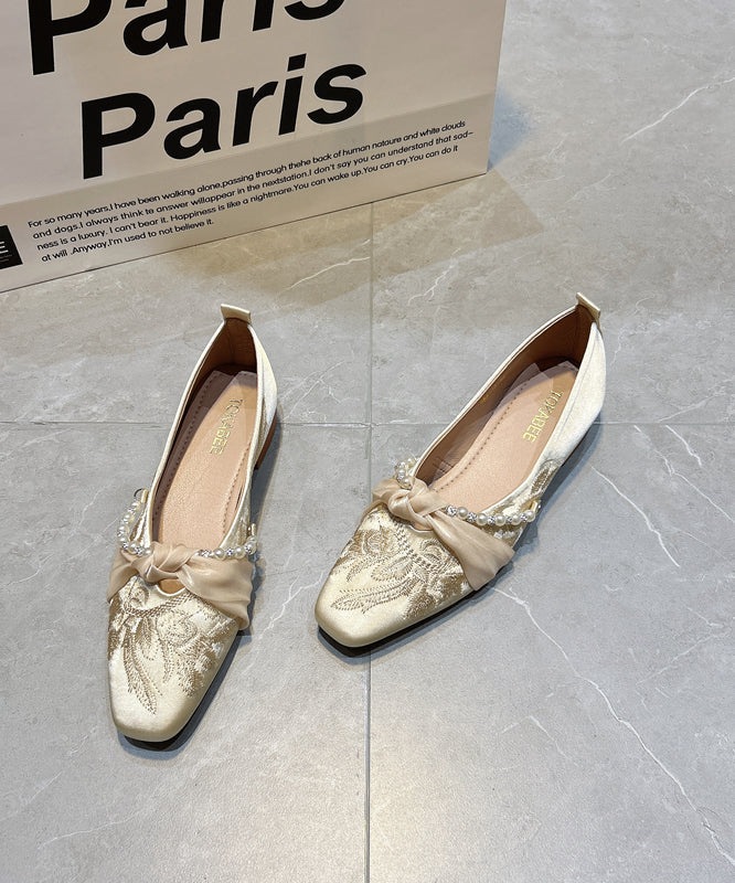 Blue Women Splicing Satin Embroidered Flat Feet Shoes