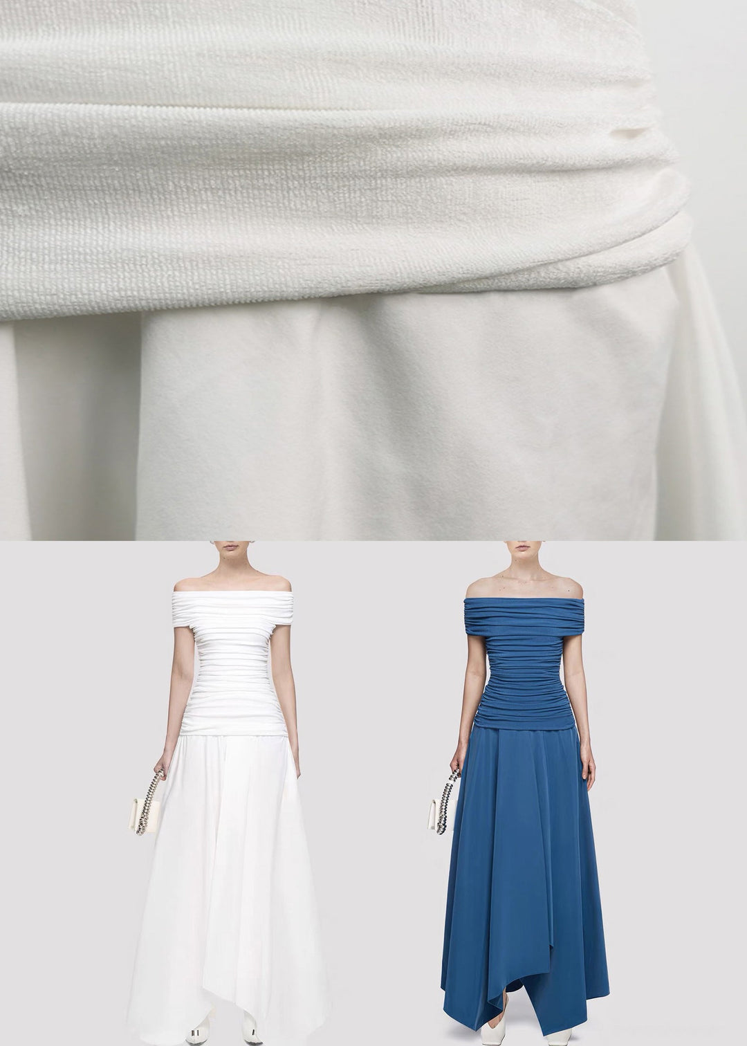 Blue Wrinkled Solid Cotton Knit Summer Long Dresses Slash Neck