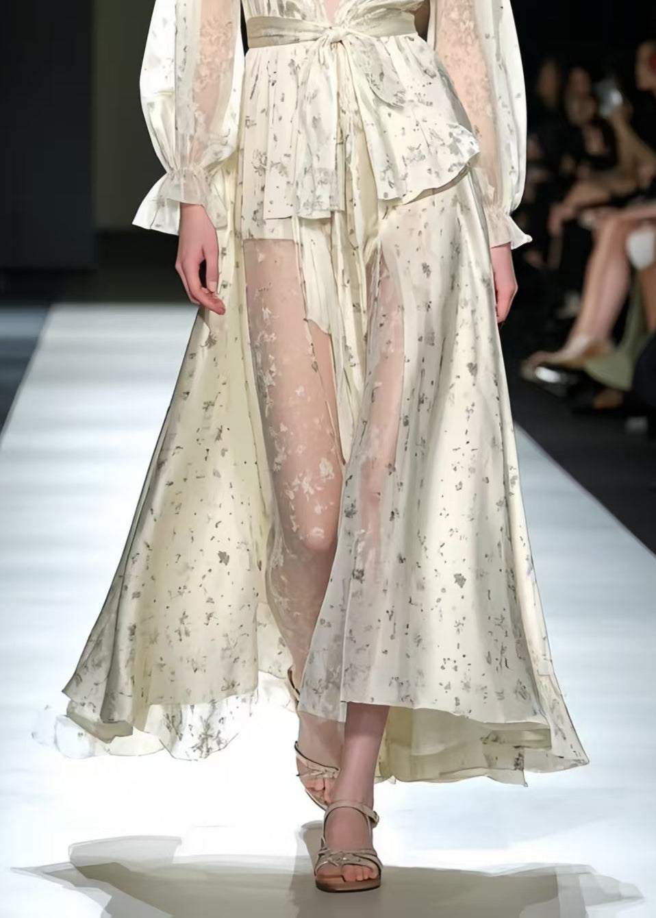 Bohemian Apricot Deep-V Print Silk Holiday Dress Summer