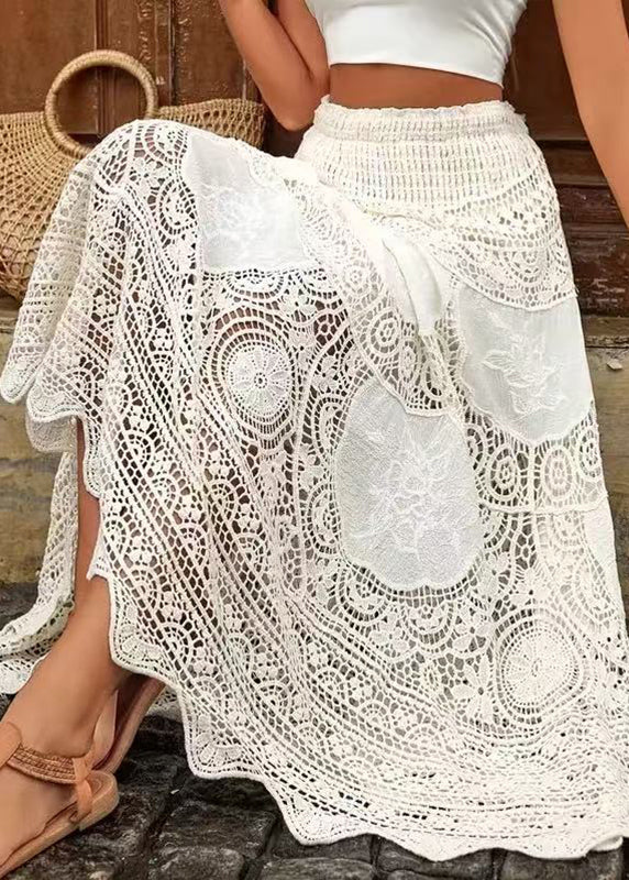 Bohemian Apricot Hollow Out Lace A Line Skirts Summer