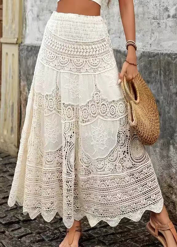 Bohemian Apricot Hollow Out Lace A Line Skirts Summer