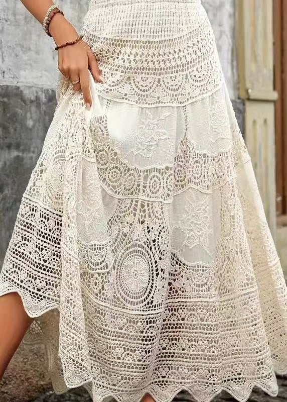 Bohemian Apricot Hollow Out Lace A Line Skirts Summer