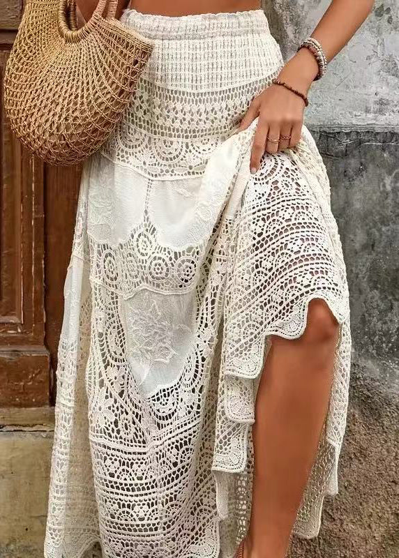 Bohemian Apricot Hollow Out Lace A Line Skirts Summer
